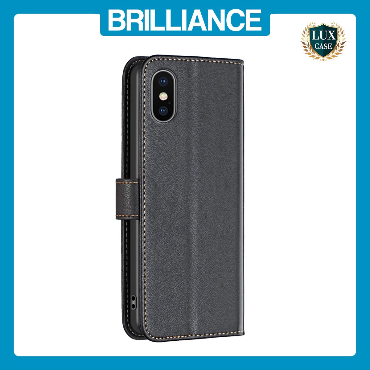 Brilliance LUX iPhone XS Max Flip Book PU Genuine Leather Detachable Strong Magnetic Wallet with Card Pockets Case Black