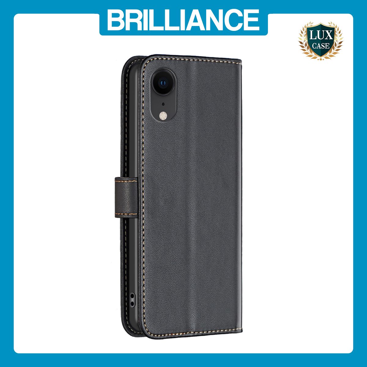 Brilliance LUX iPhone XR Flip Book PU Genuine Leather Detachable Strong Magnetic Wallet with Card Pockets Case Black
