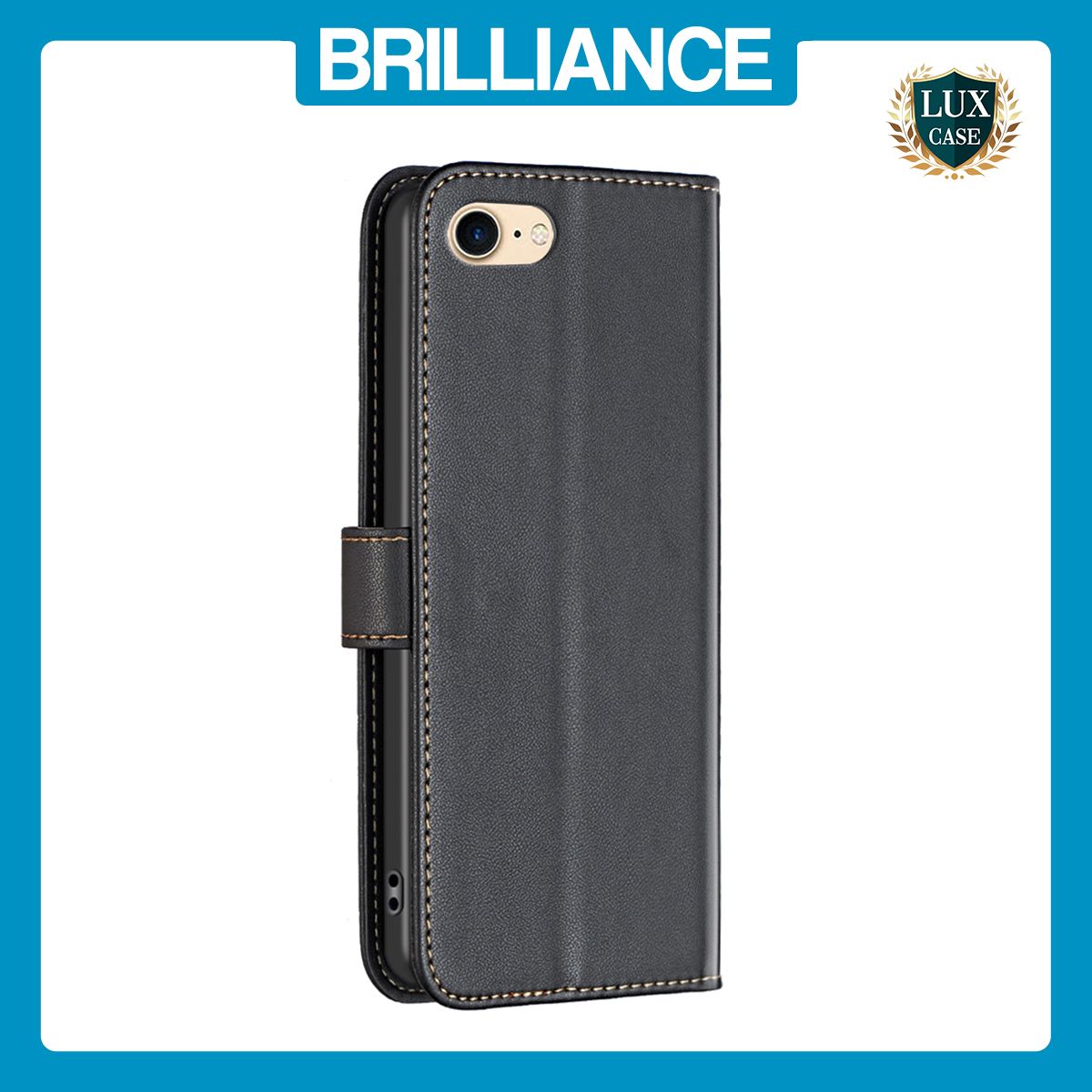 Brilliance LUX iPhone 6/7/8 Flip Book PU Genuine Leather Detachable Strong Magnetic Wallet with Card Pockets Case Black