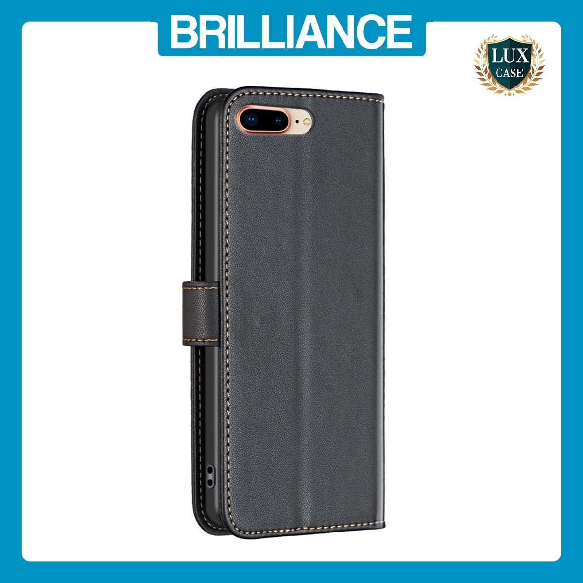 Brilliance LUX iPhone 6P/7P/8P Flip Book PU Genuine Leather Detachable Strong Magnetic Wallet with Card Pockets Case Black