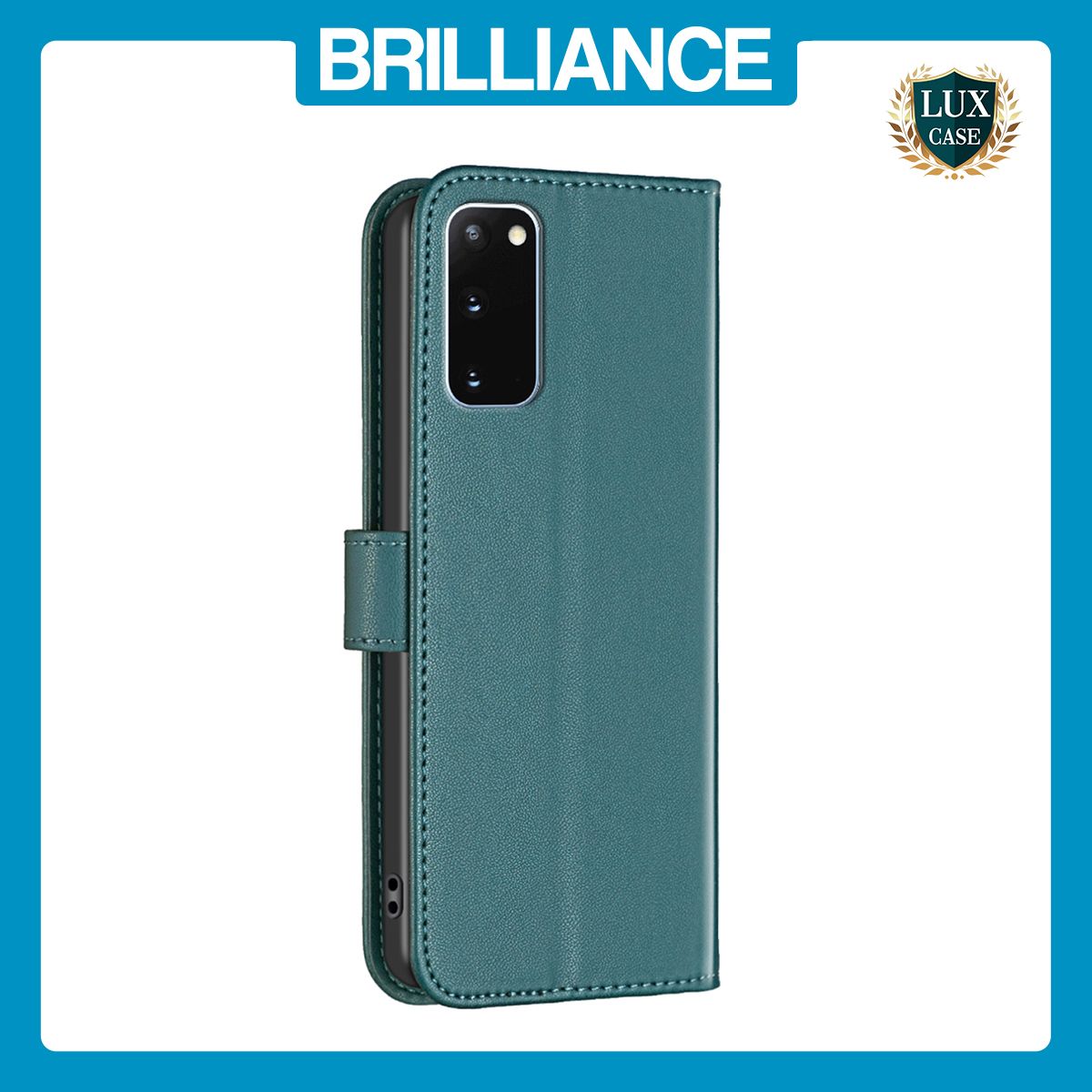Brilliance LUX Samsung S20 Flip Book PU Genuine Leather Detachable Strong Magnetic Wallet with Card Pockets Case Green