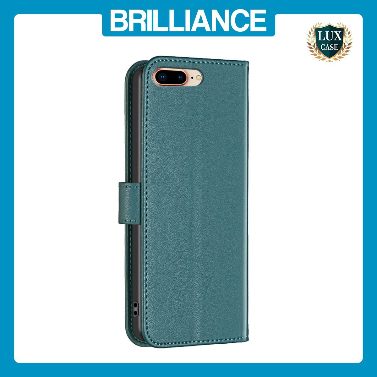 Brilliance LUX iPhone 6P/7P/8P Flip Book PU Genuine Leather Detachable Strong Magnetic Wallet with Card Pockets Case Green