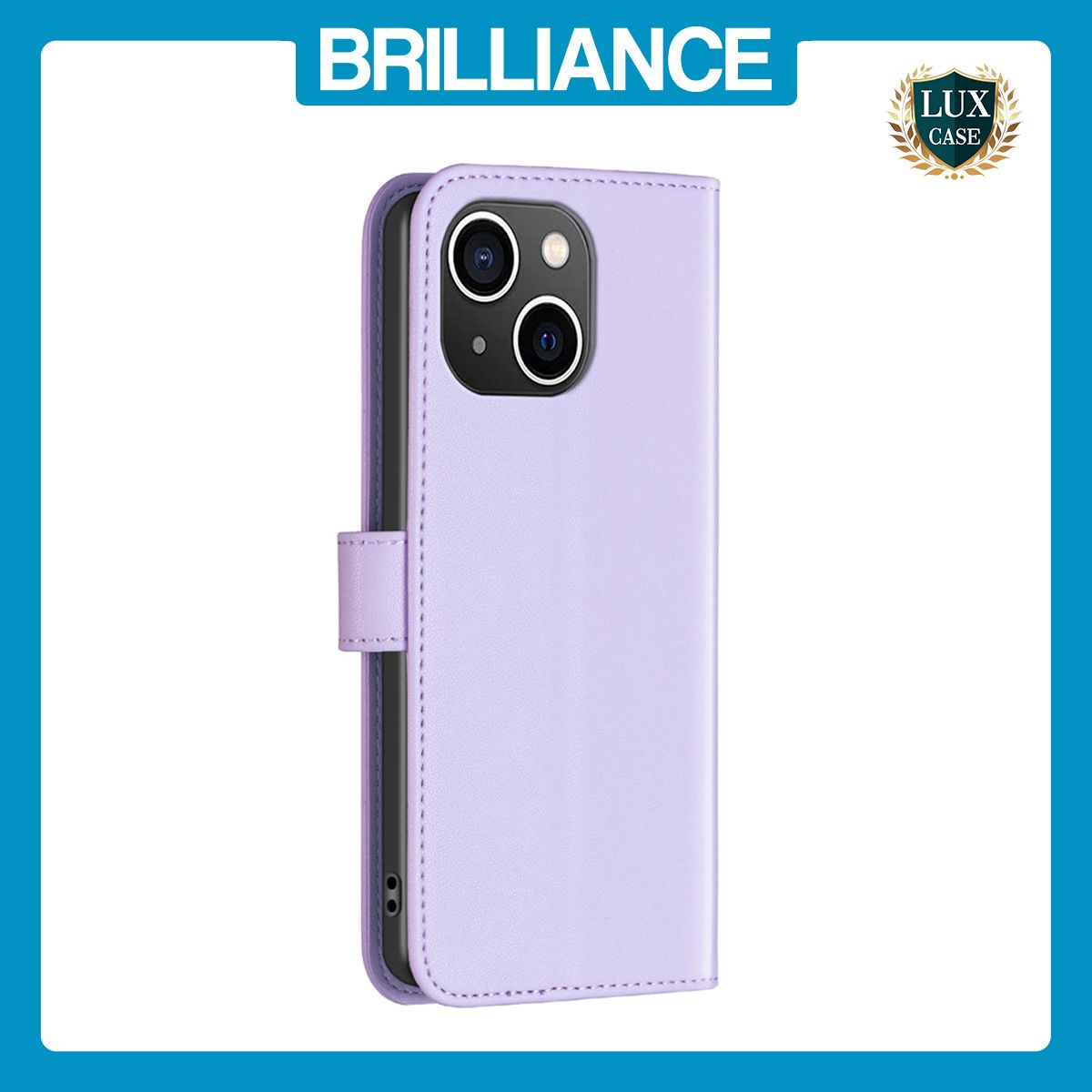 Brilliance LUX iPhone 15 Plus Flip PU Genuine Leather Detachable Strong Magnetic Wallet with Card Pockets Case lavender