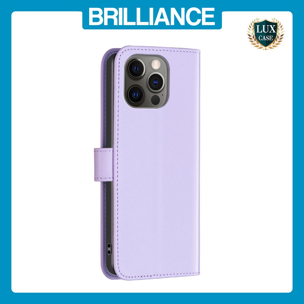 Brilliance LUX iPhone 12 Pro Max Flip Book PU Genuine Leather Detachable Strong Magnetic Wallet with Card Pockets Case lavender