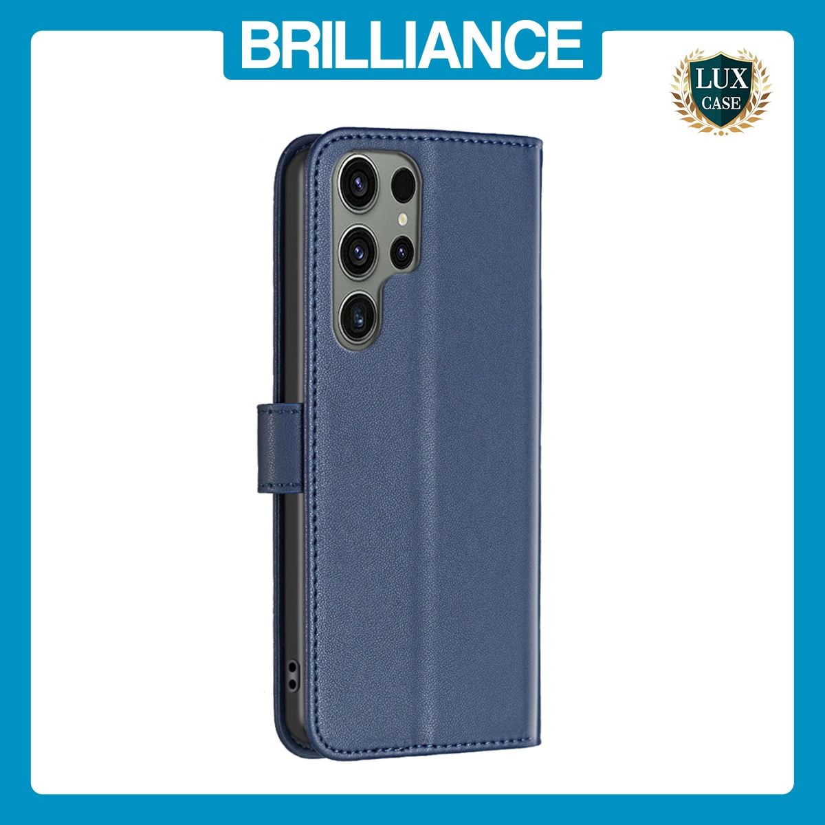 Brilliance LUX Samsung S23 Ultra Flip Book PU Genuine Leather Detachable Strong Magnetic Wallet with Card Pockets Case Blue