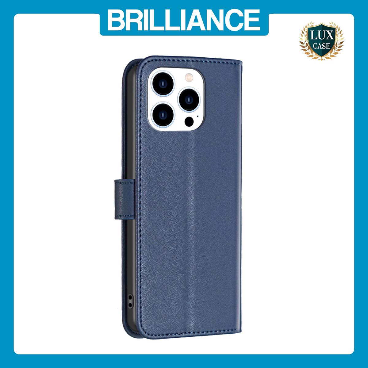 Brilliance LUX iPhone 14 Pro Max Flip Book PU Genuine Leather Detachable Strong Magnetic Wallet with Card Pockets Case Blue
