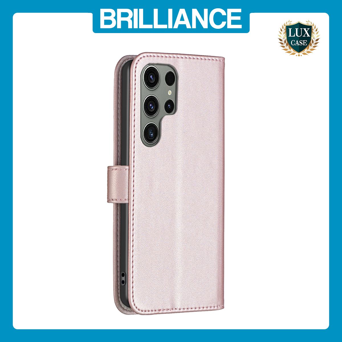 Brilliance LUX Samsung S24 Ultra Flip Book PU Genuine Leather Detachable Strong Magnetic Wallet with Card Pockets Case Gold