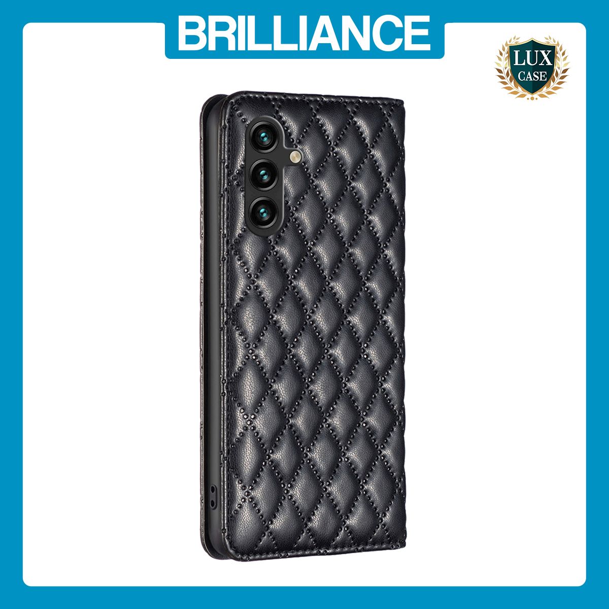 Brilliance LUX Samsung A14 5G Flip PU Leather Holder Slots Magnetic Wallet with Card Pockets Case Black