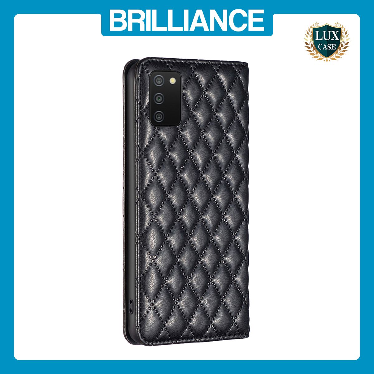Brilliance LUX Samsung A03S/A02S Flip PU Leather Holder Slots Magnetic Wallet with Card Pockets Case Black
