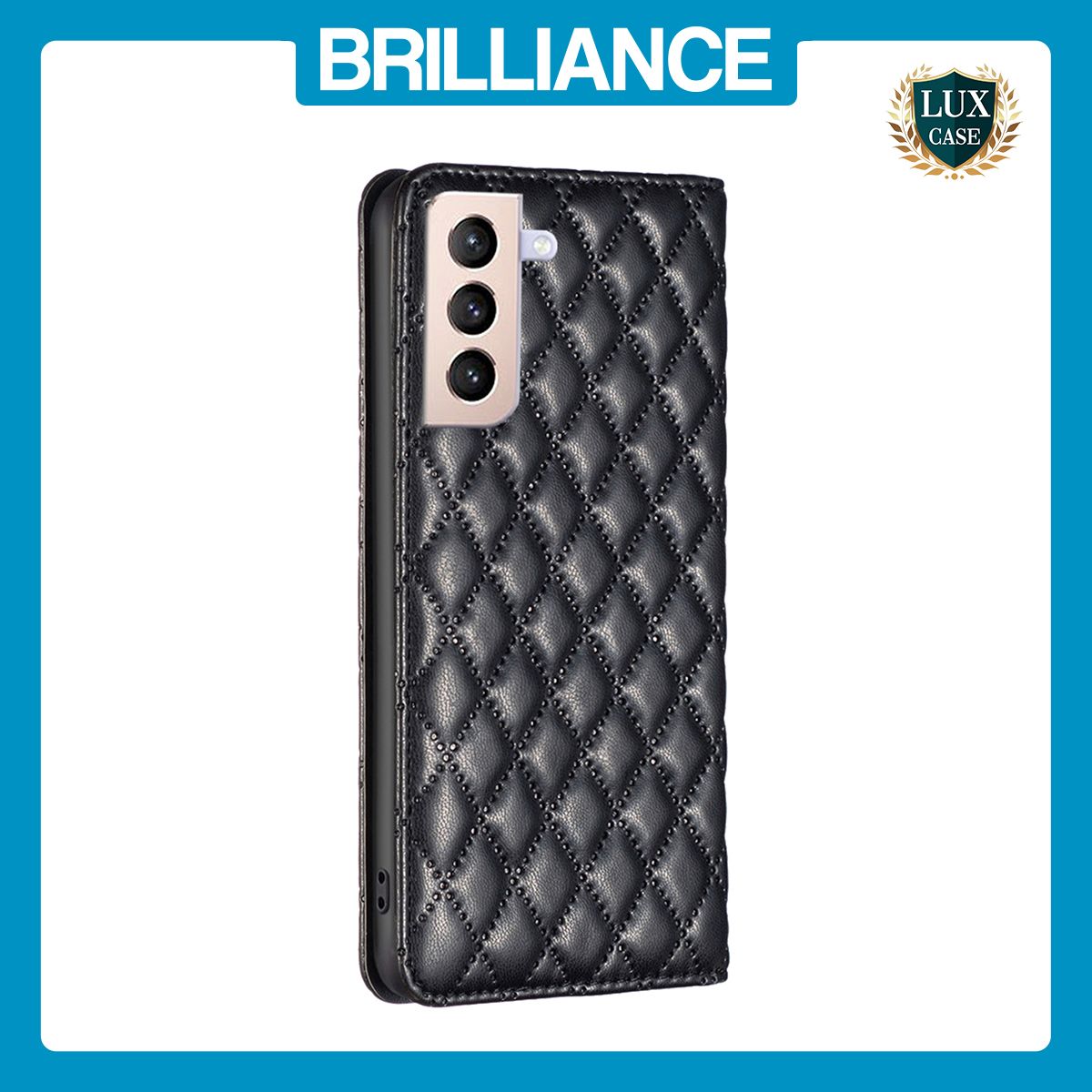 Brilliance LUX Samsung S21 Plus Flip PU Leather Holder Slots Magnetic Wallet with Card Pockets Case Black