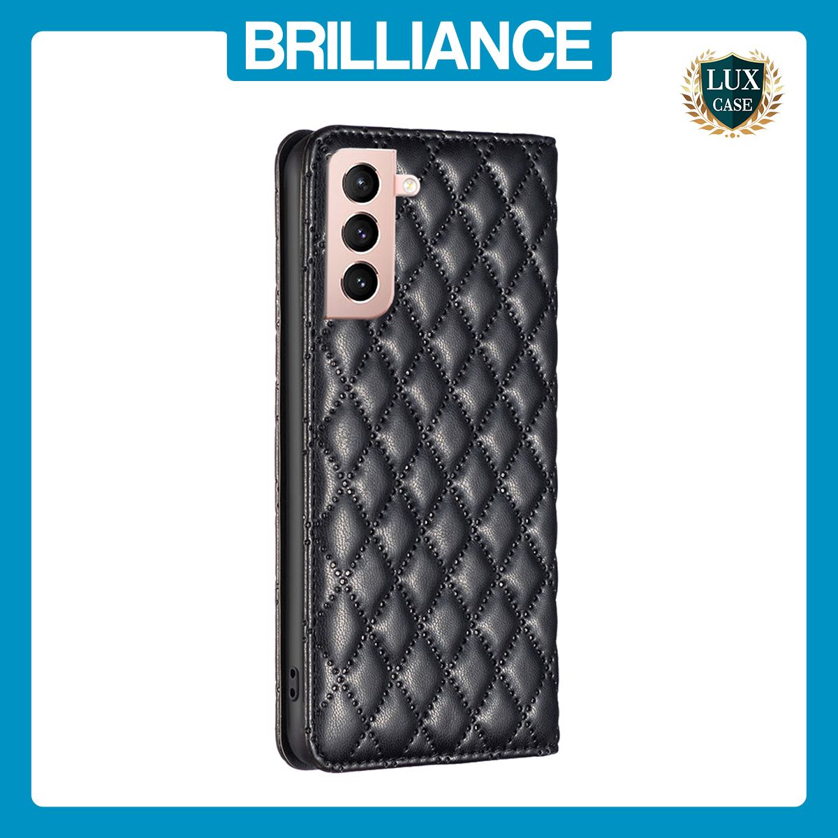 Brilliance LUX Samsung S21 Flip PU Leather Holder Slots Magnetic Wallet with Card Pockets Case Black