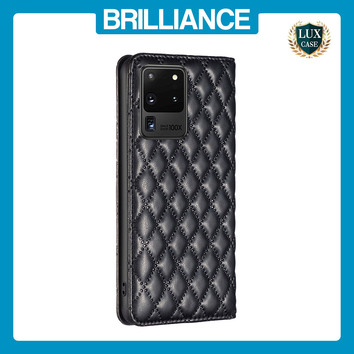 Brilliance LUX Samsung S20 Ultra Flip PU Leather Holder Slots Magnetic Wallet with Card Pockets Case Black