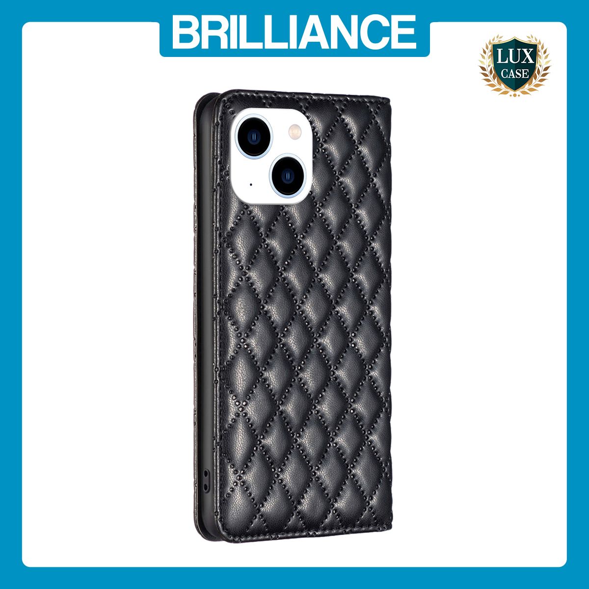 Brilliance LUX iPhone 15 Flip PU Leather Holder Slots Magnetic Wallet with Card Pockets Case Black