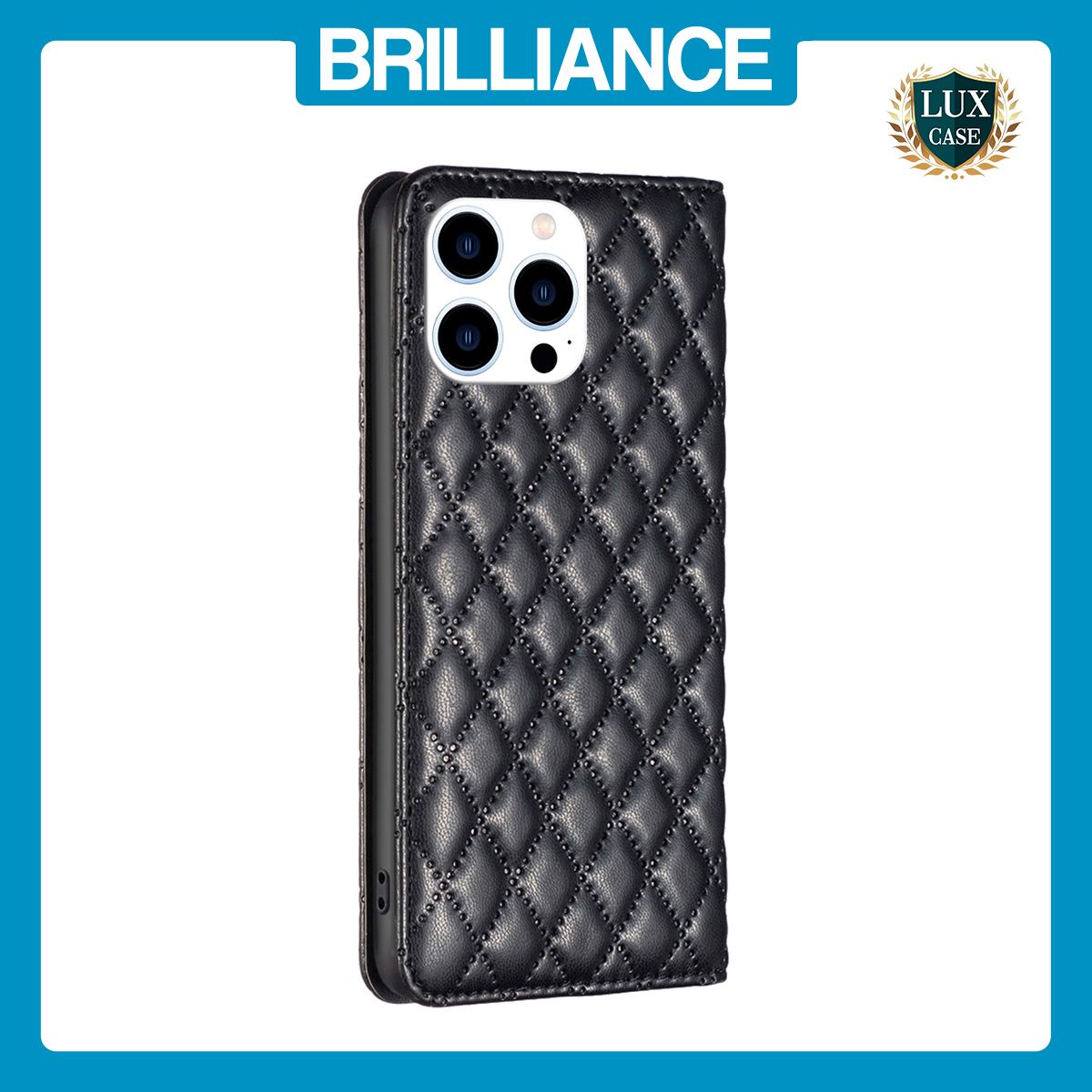 Brilliance LUX iPhone 15 Pro Flip PU Leather Holder Slots Magnetic Wallet with Card Pockets Case Black