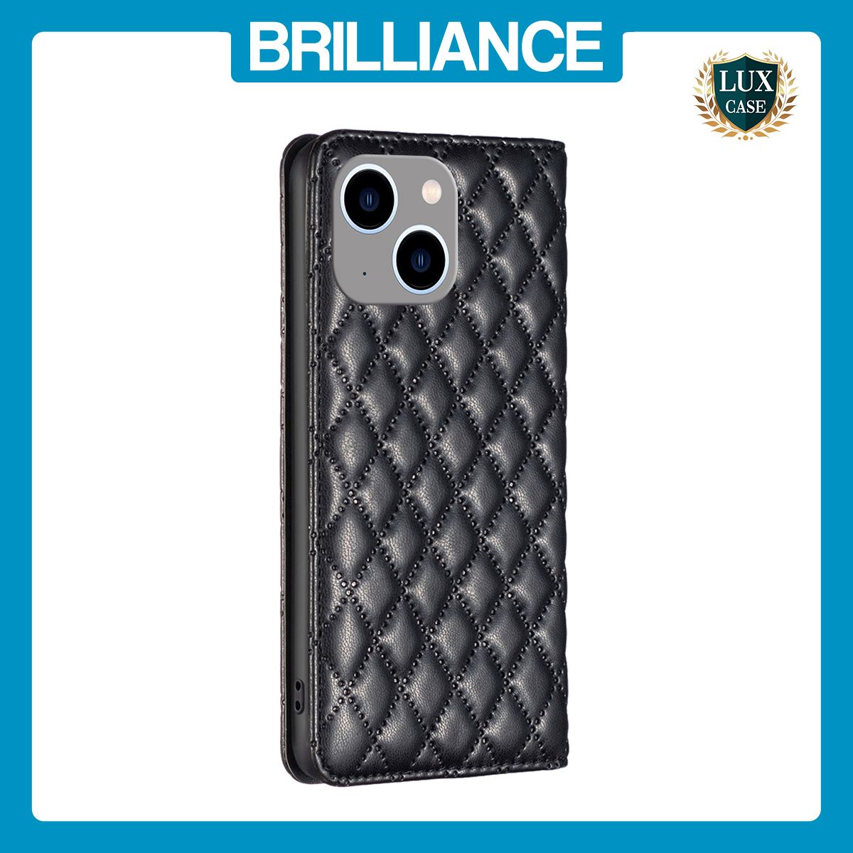 Brilliance LUX iPhone 15 Plus Flip PU Leather Holder Slots Magnetic Wallet with Card Pockets Case Black