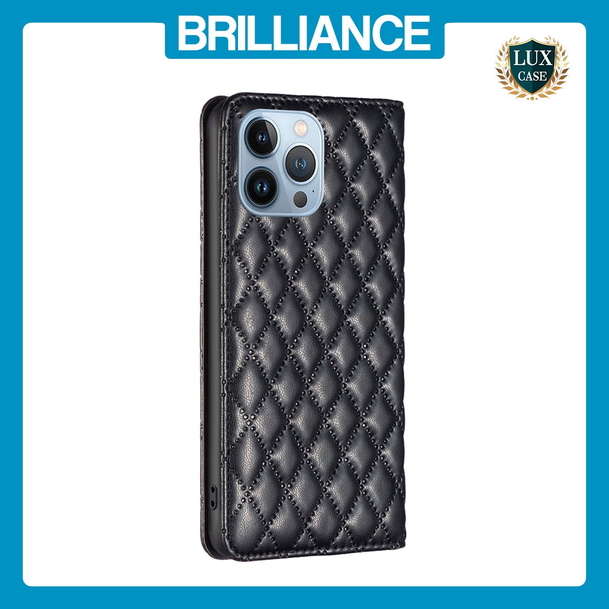 Brilliance LUX iPhone 13 Pro Flip PU Leather Holder Slots Magnetic Wallet with Card Pockets Case Black