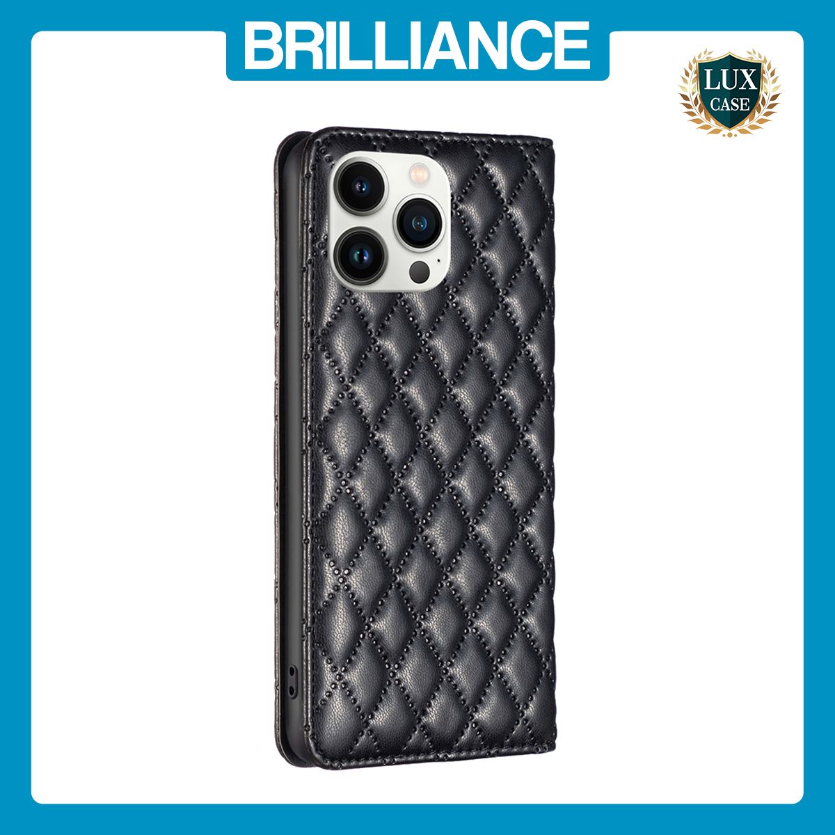 Brilliance LUX iPhone 13 Pro Max Flip PU Leather Holder Slots Magnetic Wallet with Card Pockets Case Black