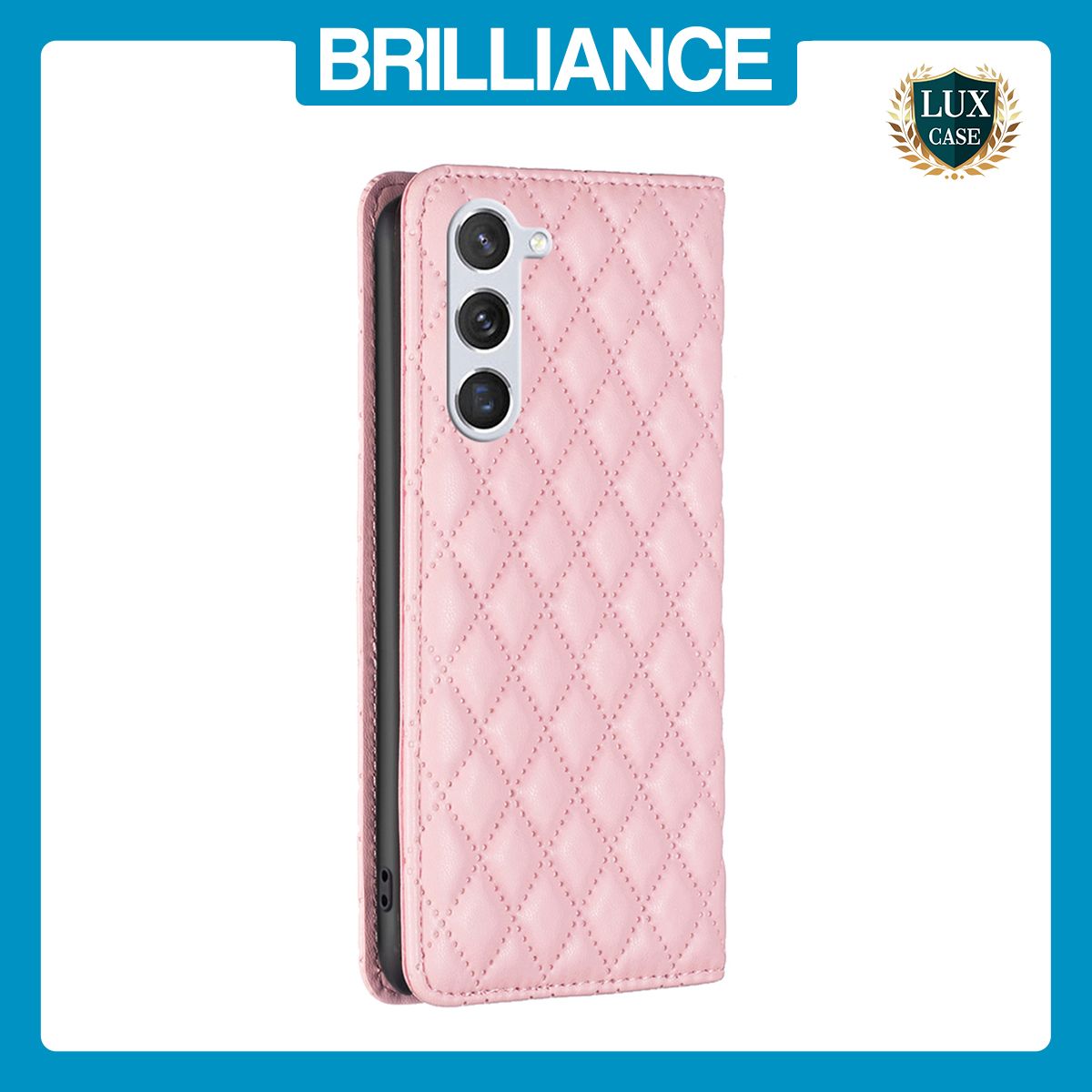 Brilliance LUX Samsung S24 Flip PU Leather Holder Slots Magnetic Wallet with Card Pockets Case Pink