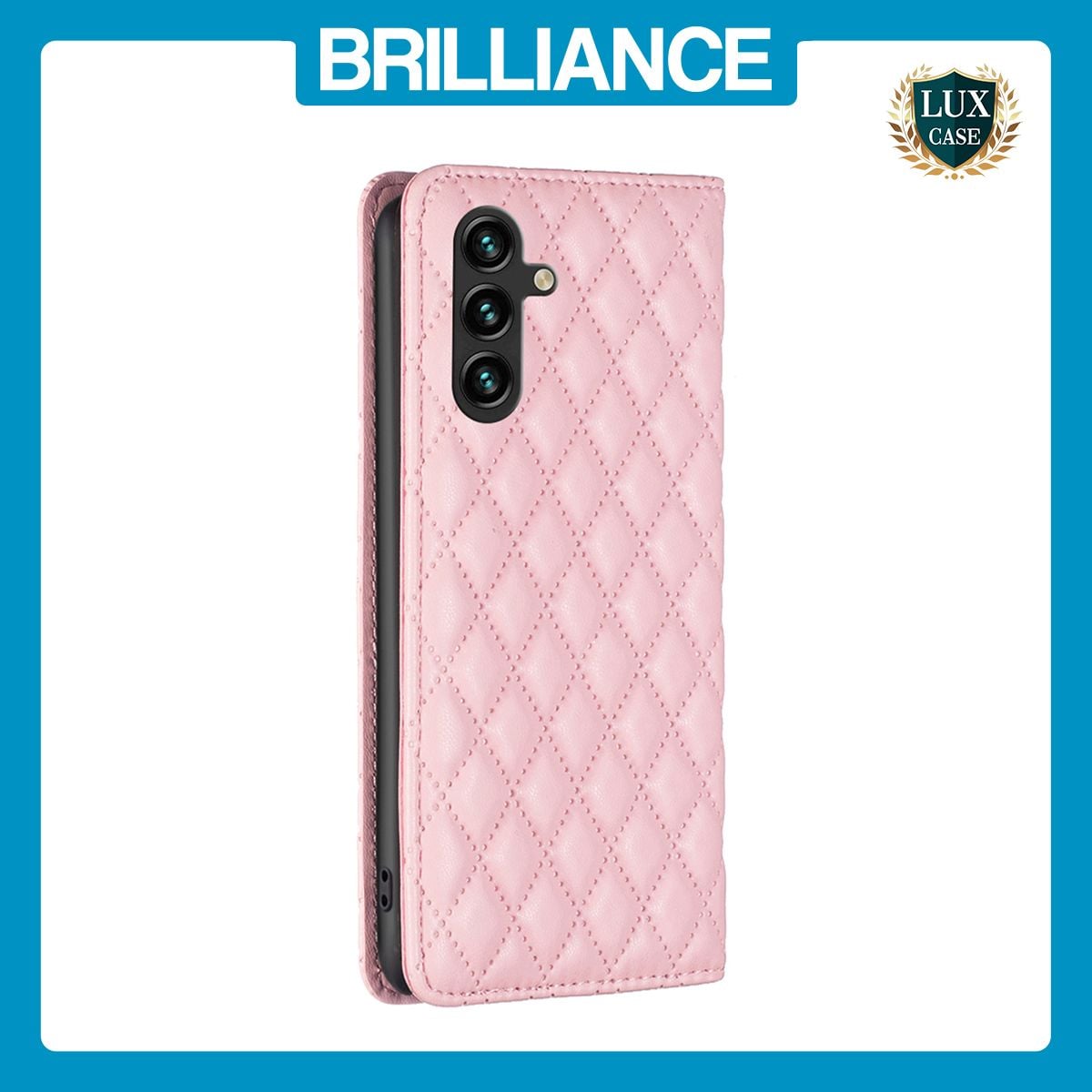Brilliance LUX Samsung A14 5G Flip PU Leather Holder Slots Magnetic Wallet with Card Pockets Case Pink