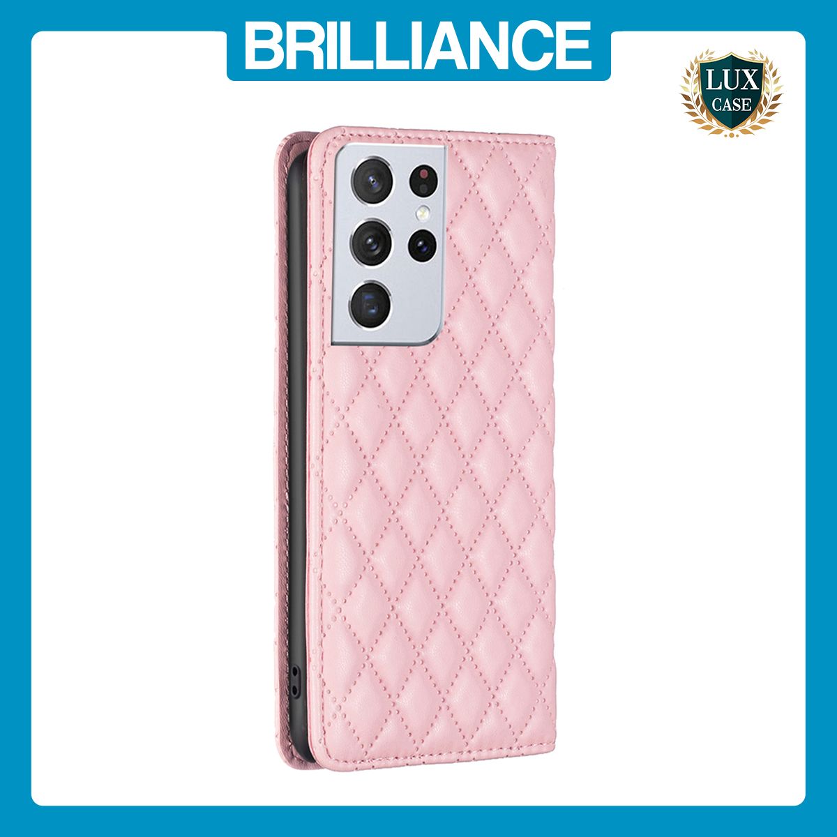 Brilliance LUX Samsung S21 Ultra Flip PU Leather Holder Slots Magnetic Wallet with Card Pockets Case Pink