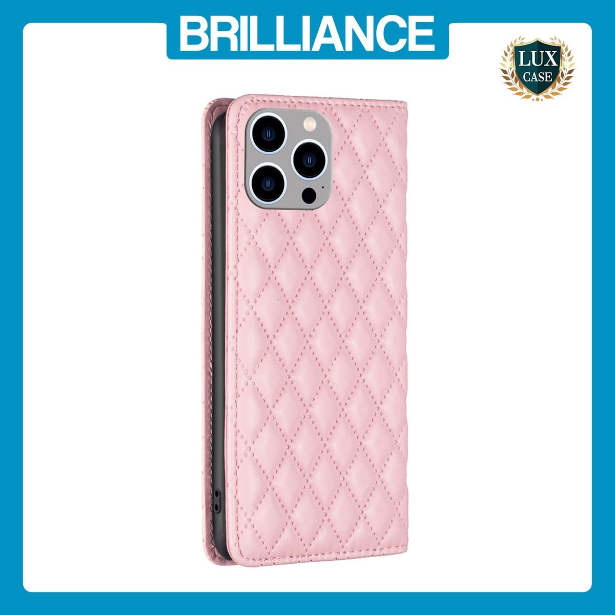 Brilliance LUX iPhone 14 Pro Max Flip PU Leather Holder Slots Magnetic Wallet with Card Pockets Case Pink