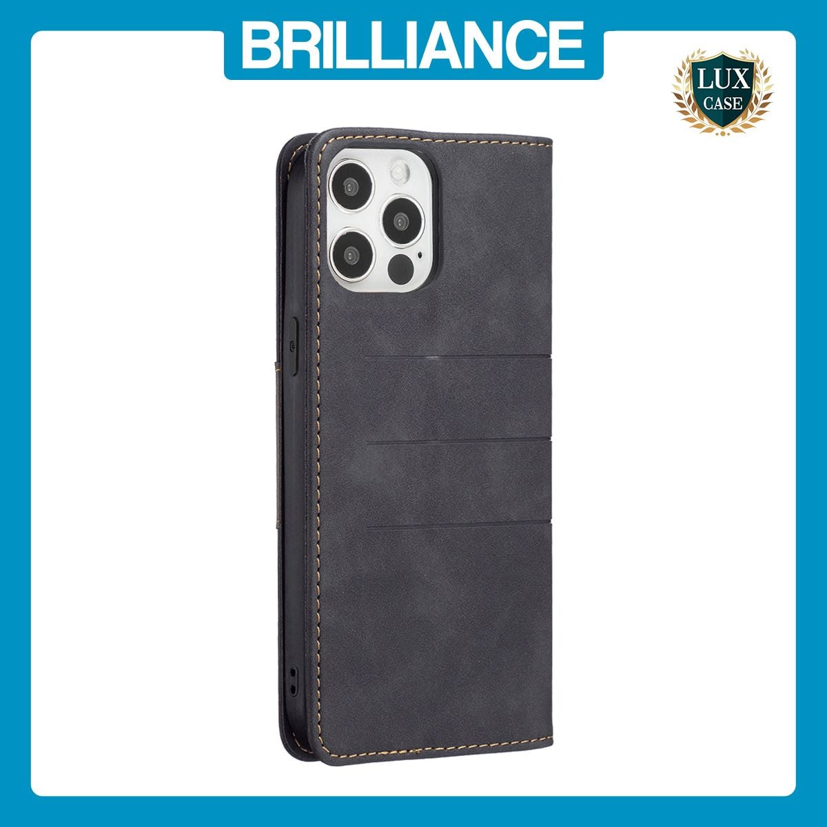 Brilliance LUX iPhone 11 Pro Flip PU Leather Stitching Colors Dark Magnetic Wallet with Card Pockets Case Black
