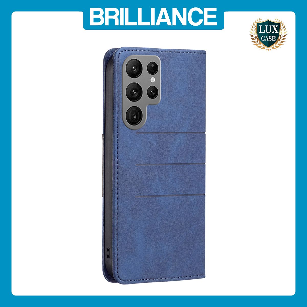 Brilliance LUX Samsung S23 Ulltra Flip PU Leather Stitching Colors Dark Magnetic Wallet with Card Pockets Case Blue