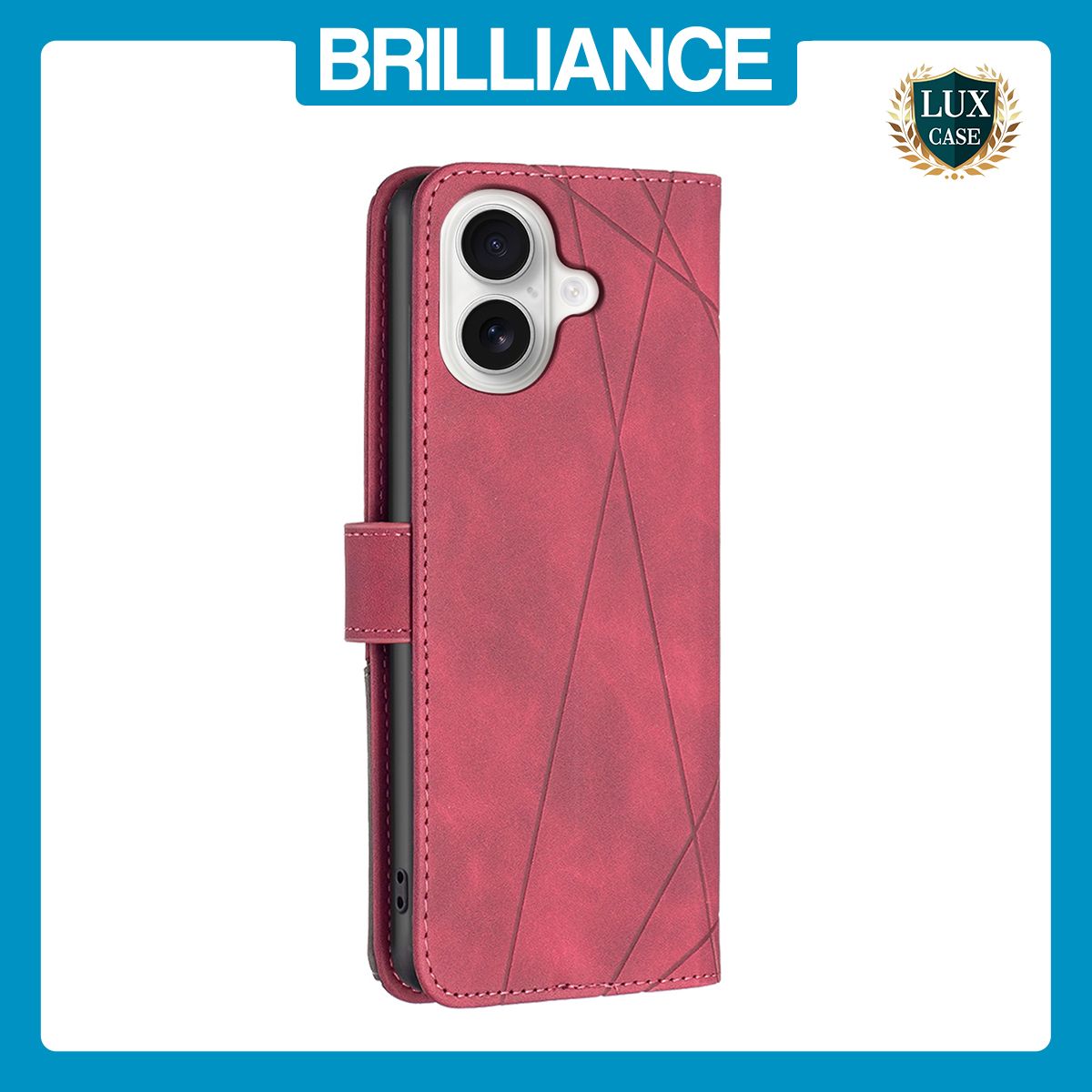 Brilliance LUX iPhone 16 Plus Flip PU Leather Retro Business linear Wallet with Card Pockets Case Red