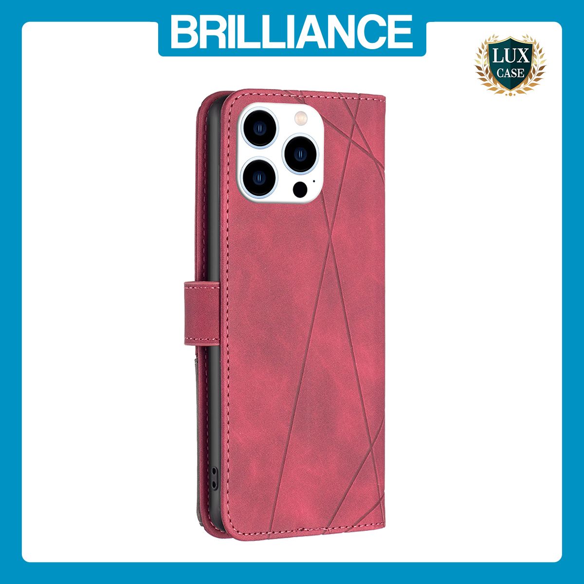Brilliance LUX iPhone 16 Pro Max Flip PU Leather Retro Business linear Wallet with Card Pockets Case Red