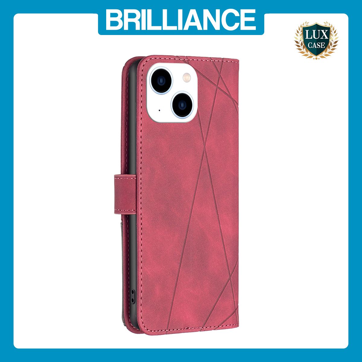 Brilliance LUX iPhone 15 Flip PU Leather Retro Business linear Wallet with Card Pockets Case Red