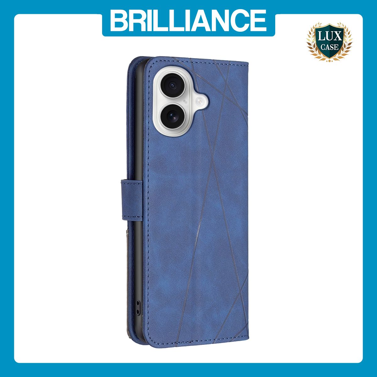Brilliance LUX iPhone 16 Plus Flip PU Leather Retro Business linear Wallet with Card Pockets Case Blue