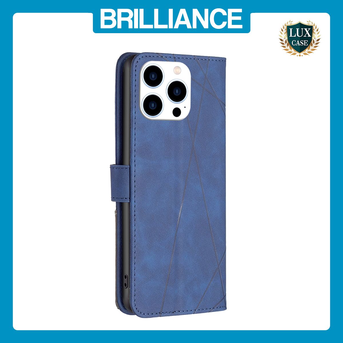 Brilliance LUX iPhone 16 Pro Max Flip PU Leather Retro Business linear Wallet with Card Pockets Case Blue