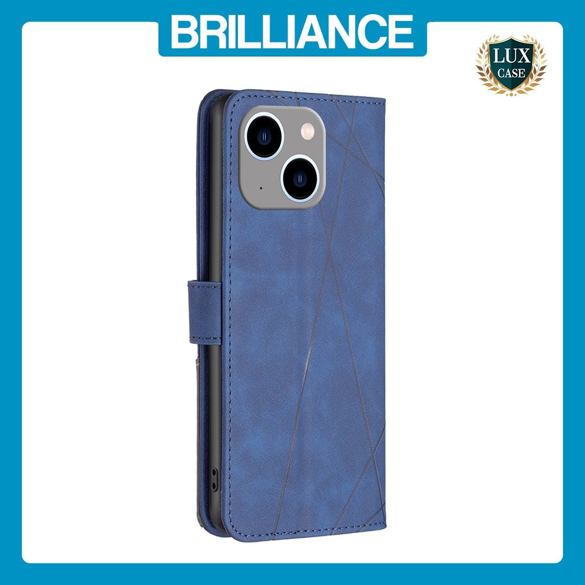 Brilliance LUX iPhone 15 Plus Flip PU Leather Retro Business linear Wallet with Card Pockets Case Blue