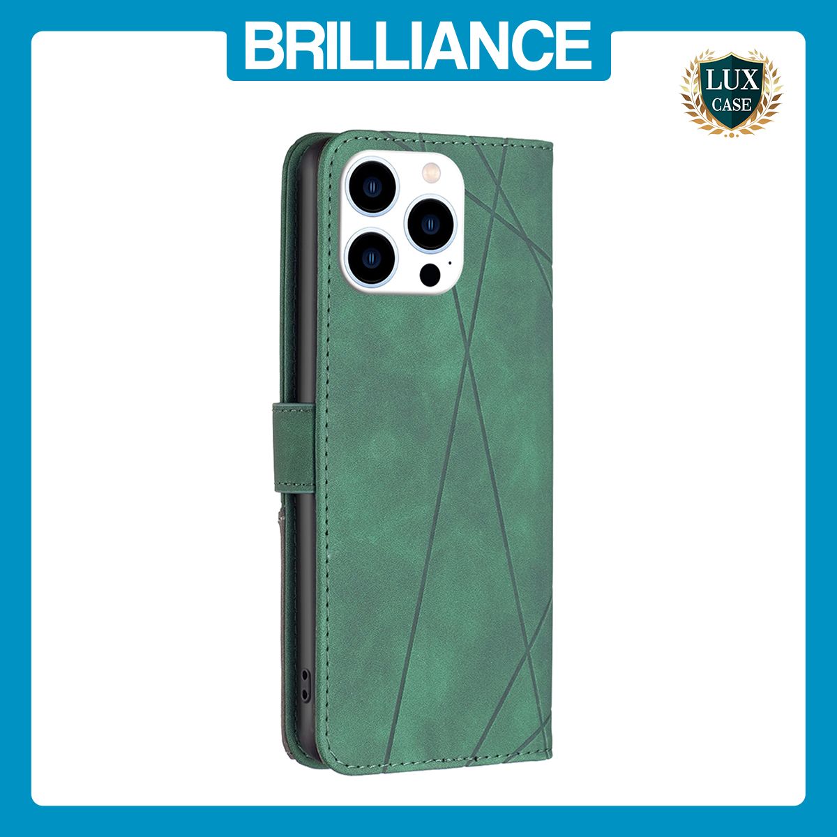 Brilliance LUX iPhone 16 Pro Flip PU Leather Retro Business linear Wallet with Card Pockets Case Green
