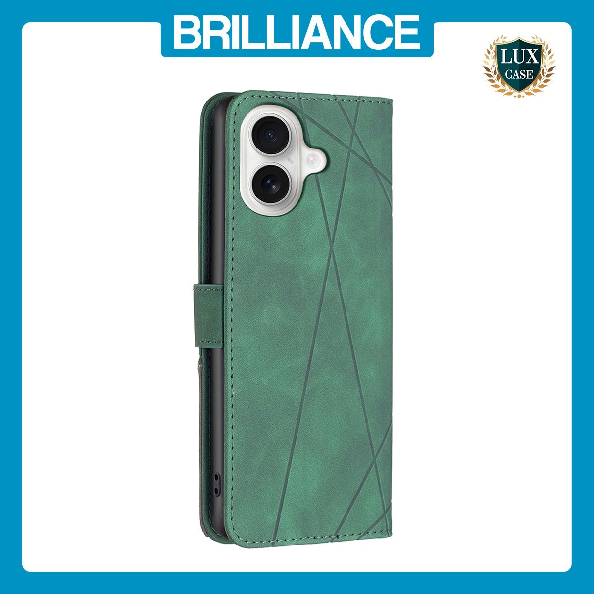 Brilliance LUX iPhone 16 Plus Flip PU Leather Retro Business linear Wallet with Card Pockets Case Green