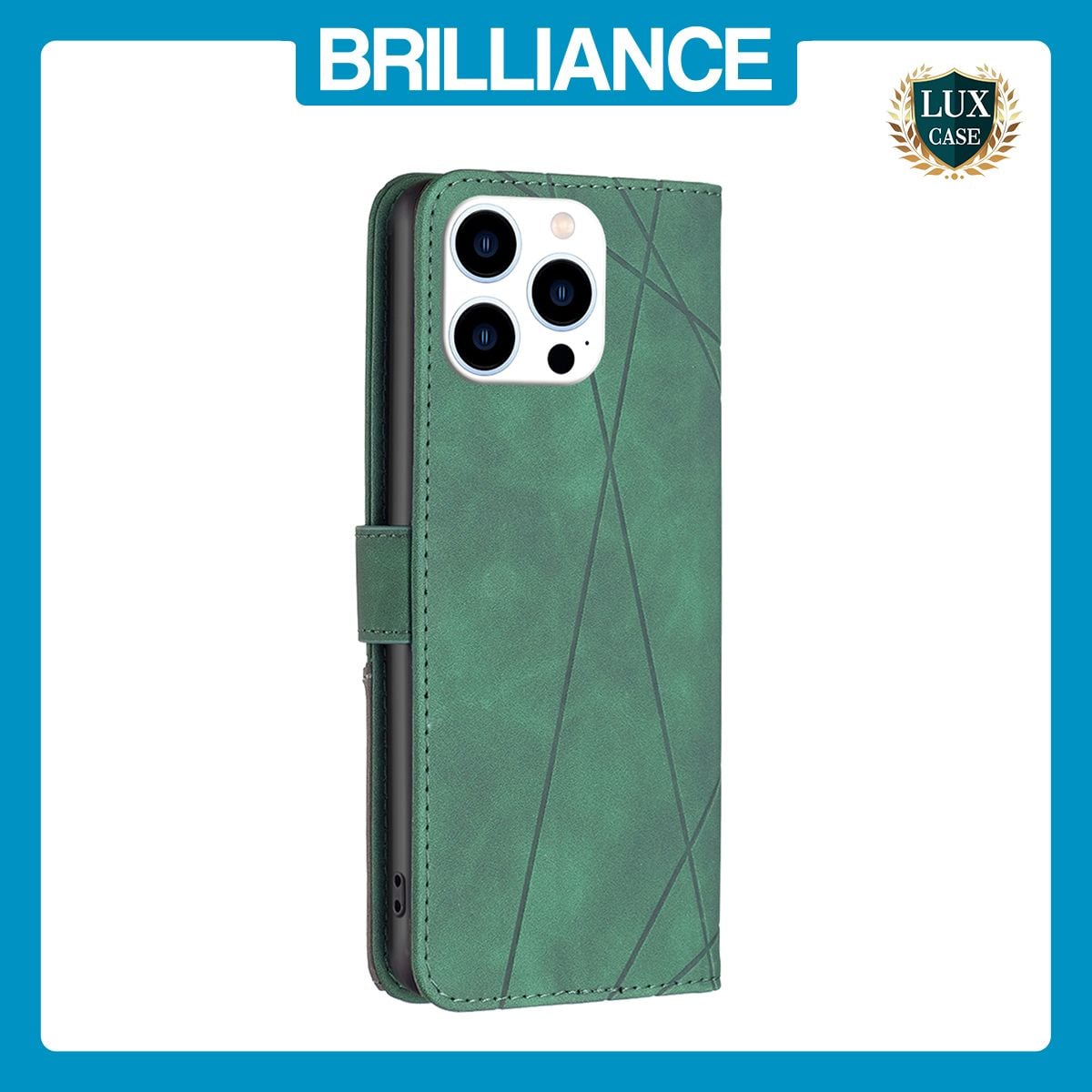 Brilliance LUX iPhone 16 Pro Max Flip PU Leather Retro Business linear Wallet with Card Pockets Case Green