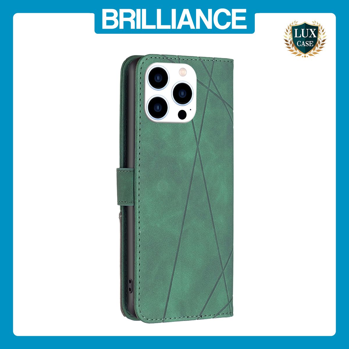 Brilliance LUX iPhone 15 Pro Flip PU Leather Retro Business linear Wallet with Card Pockets Case Green