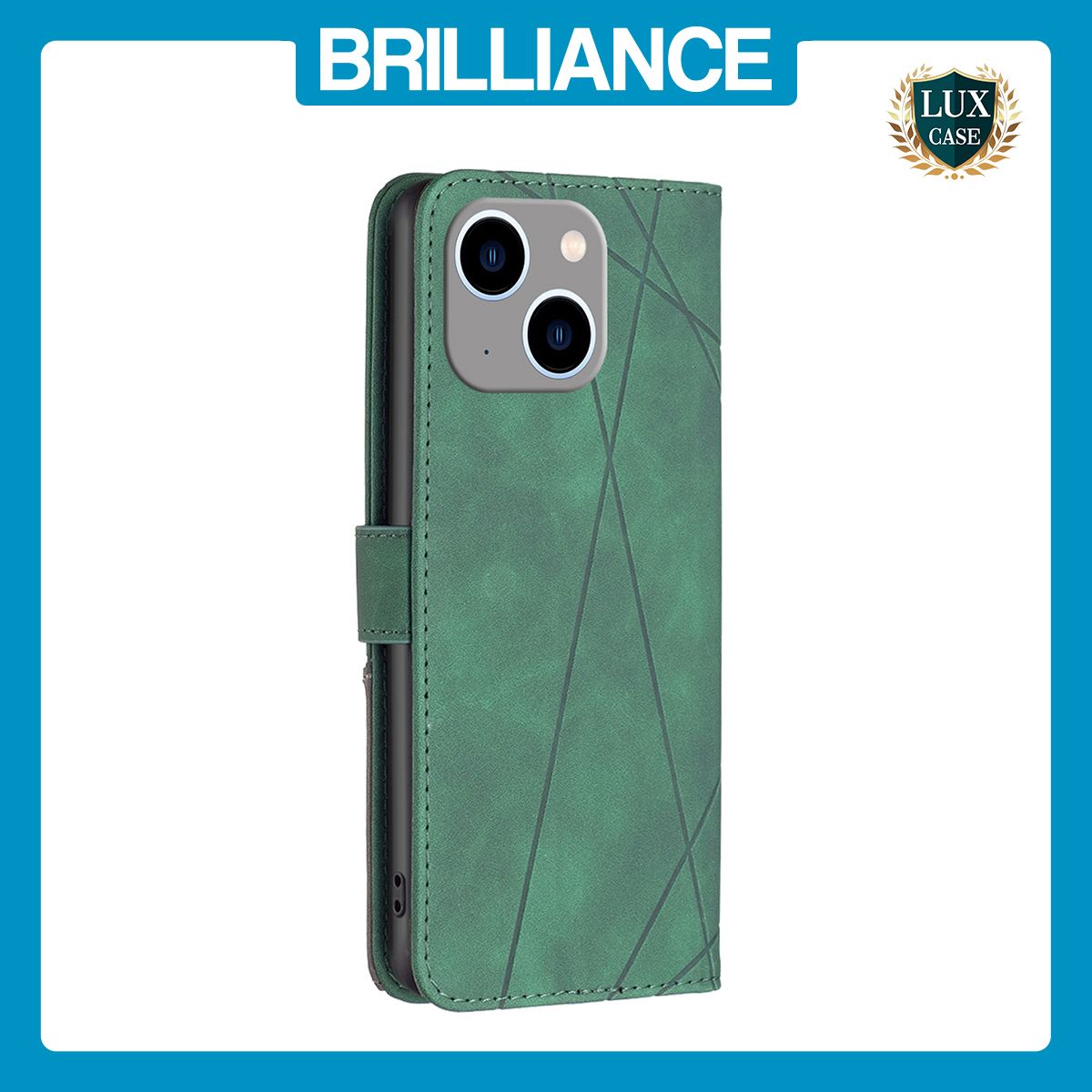 Brilliance LUX iPhone 15 Plus Flip PU Leather Retro Business linear Wallet with Card Pockets Case Green