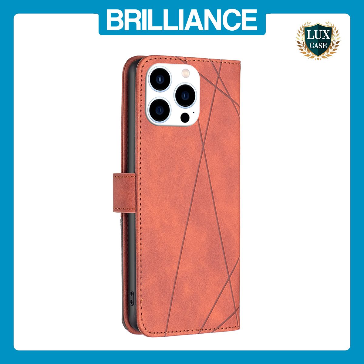 Brilliance LUX iPhone 16 Pro Flip PU Leather Retro Business linear Wallet with Card Pockets Case Brown