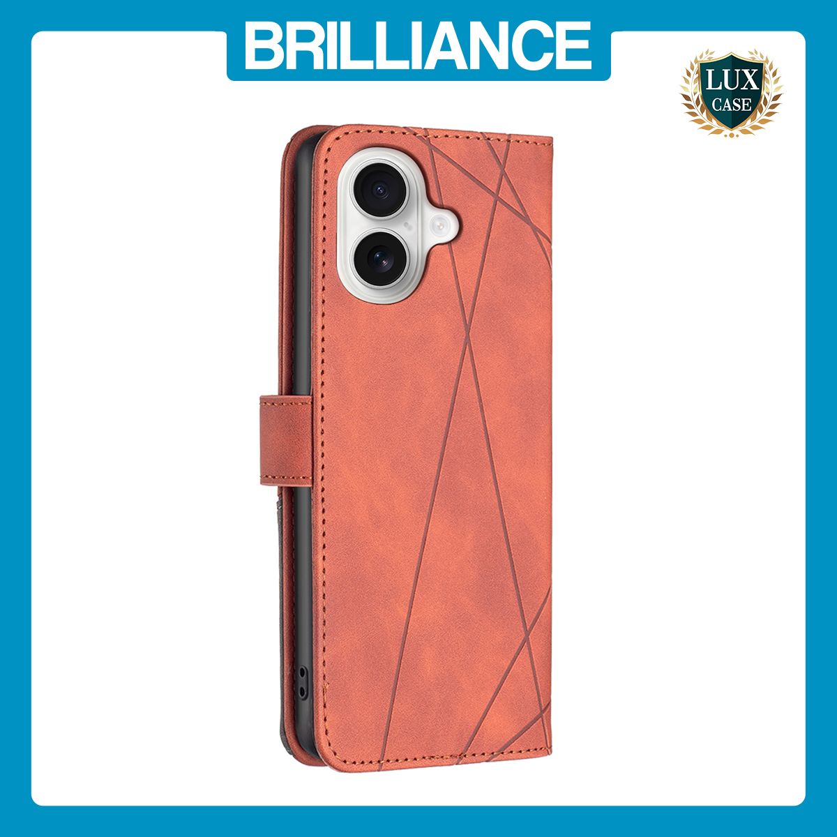 Brilliance LUX iPhone 16 Plus Flip PU Leather Retro Business linear Wallet with Card Pockets Case Brown