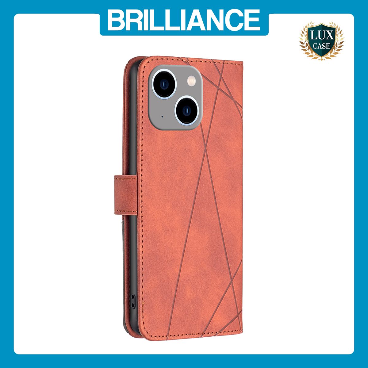 Brilliance LUX iPhone 15 Plus Flip PU Leather Retro Business linear Wallet with Card Pockets Case Brown