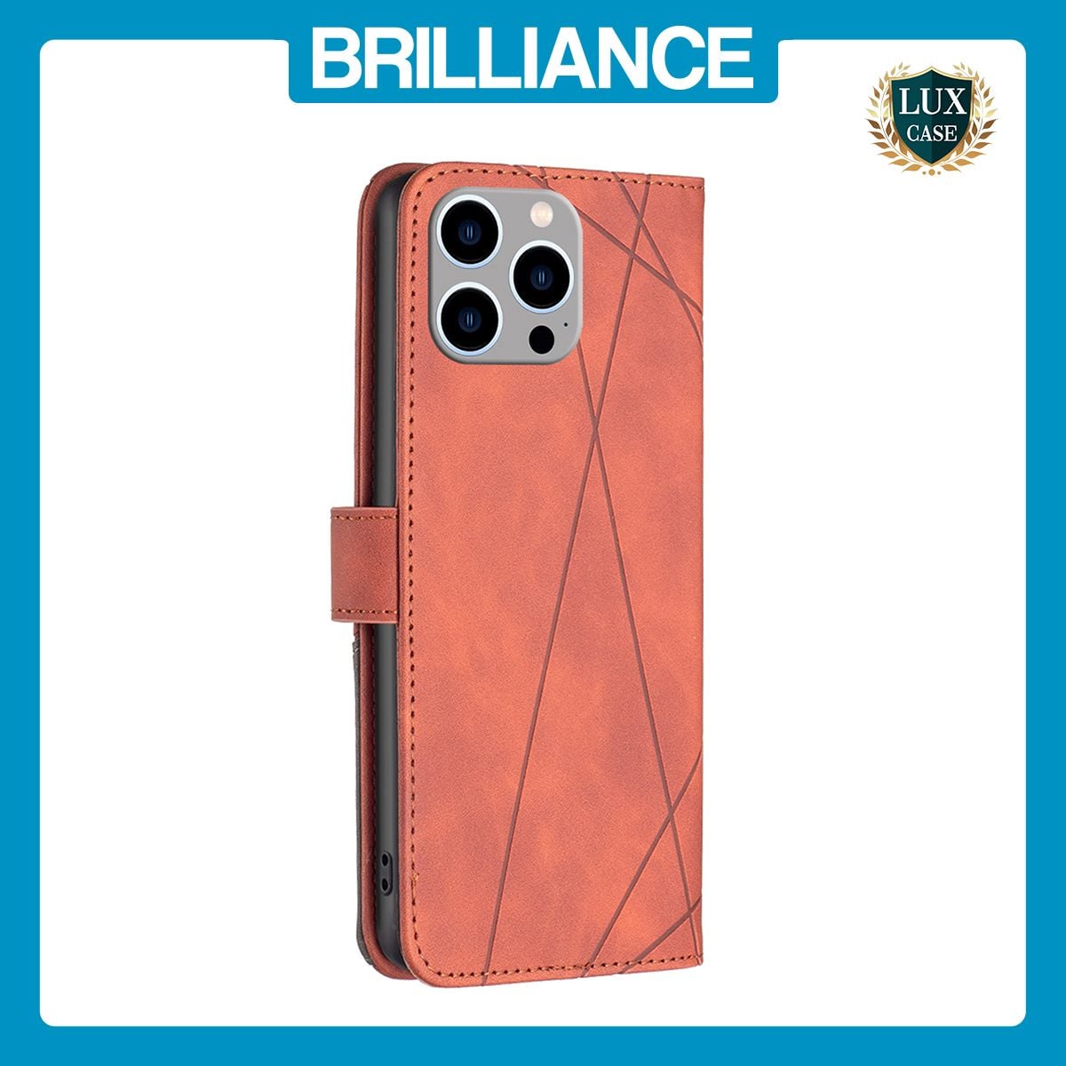 Brilliance LUX iPhone 15 Pro Max Flip PU Leather Retro Business linear Wallet with Card Pockets Case Brown