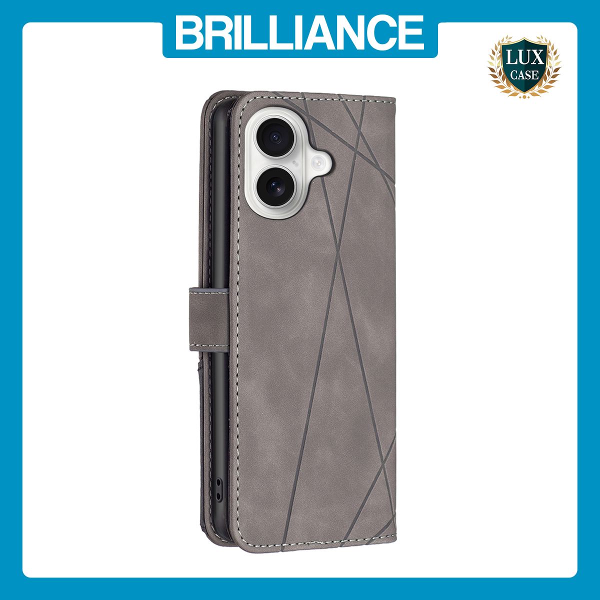 Brilliance LUX iPhone 16 Flip PU Leather Retro Business linear Wallet with Card Pockets Case Grey