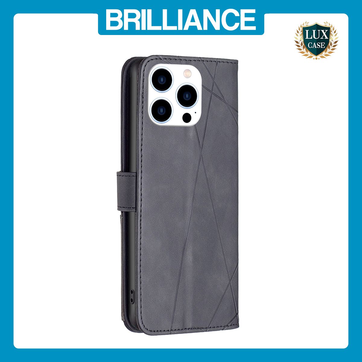 Brilliance LUX iPhone 16 Pro Flip PU Leather Retro Business linear Wallet with Card Pockets Case Black