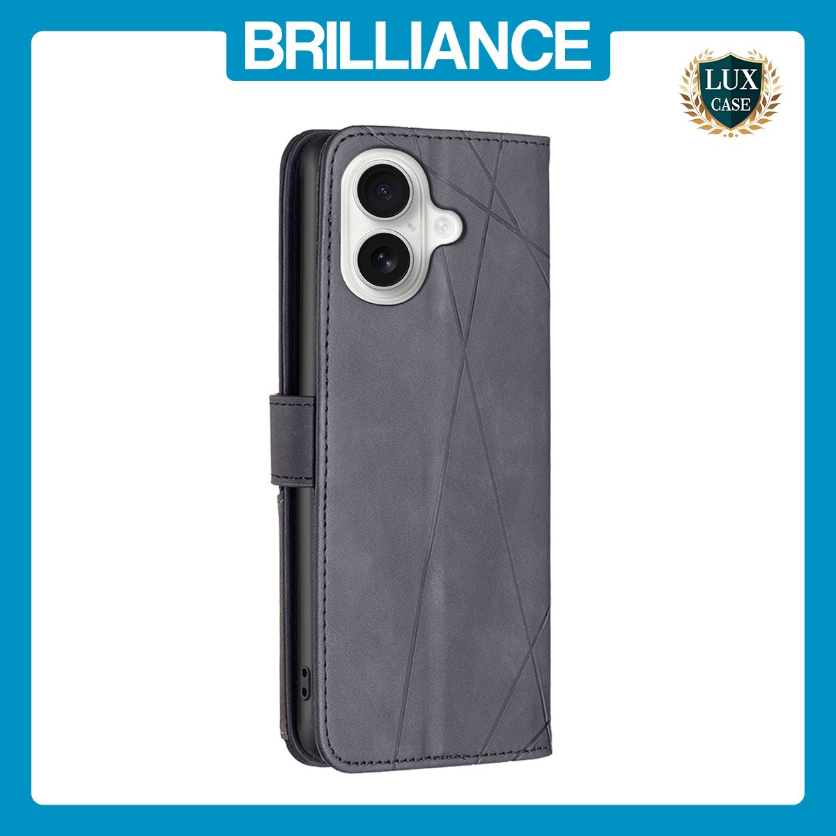 Brilliance LUX iPhone 16 Plus Flip PU Leather Retro Business linear Wallet with Card Pockets Case Black