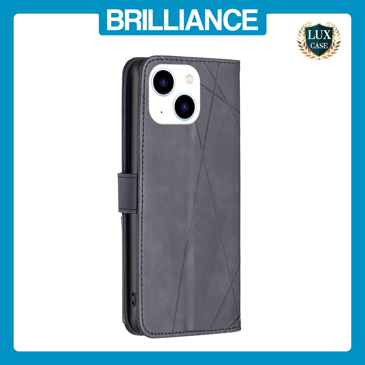 Brilliance LUX iPhone 15 Flip PU Leather Retro Business linear Wallet with Card Pockets Case Black