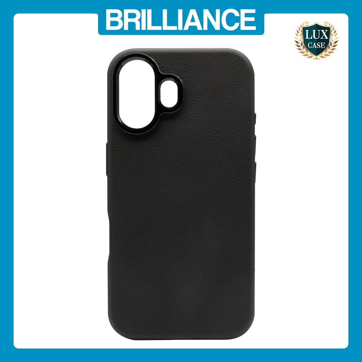 Brilliance LUX iPhone 16 Luxury Vegan Soft Premium PU Leather with Metal Camera Case Black