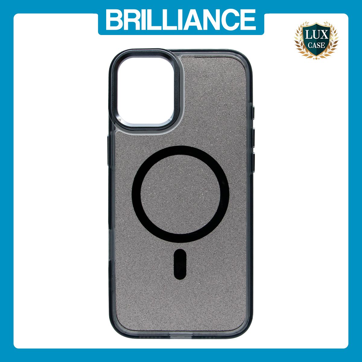 Brilliance LUX iPhone 16 Bling Shiny Magnetic TPU+PC Clear Case With Lens Bracket Camera Stand Glitter Black