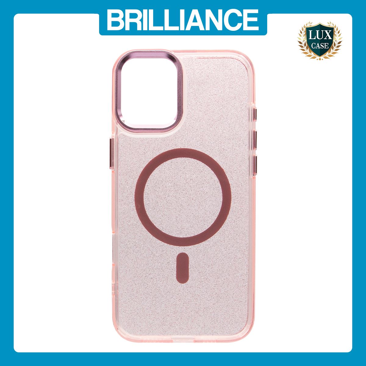 Brilliance LUX iPhone 16 Pro Bling Shiny Magnetic TPU+PC Clear Case With Lens Bracket Camera Stand Glitter Pink