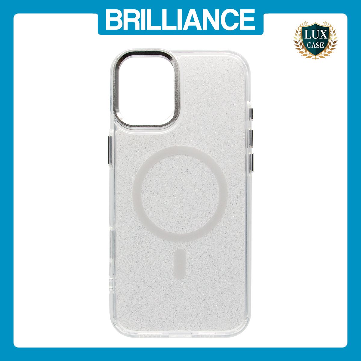 Brilliance LUX iPhone 16 Bling Shiny Magnetic TPU+PC Clear Case With Lens Bracket Camera Stand Glitter White